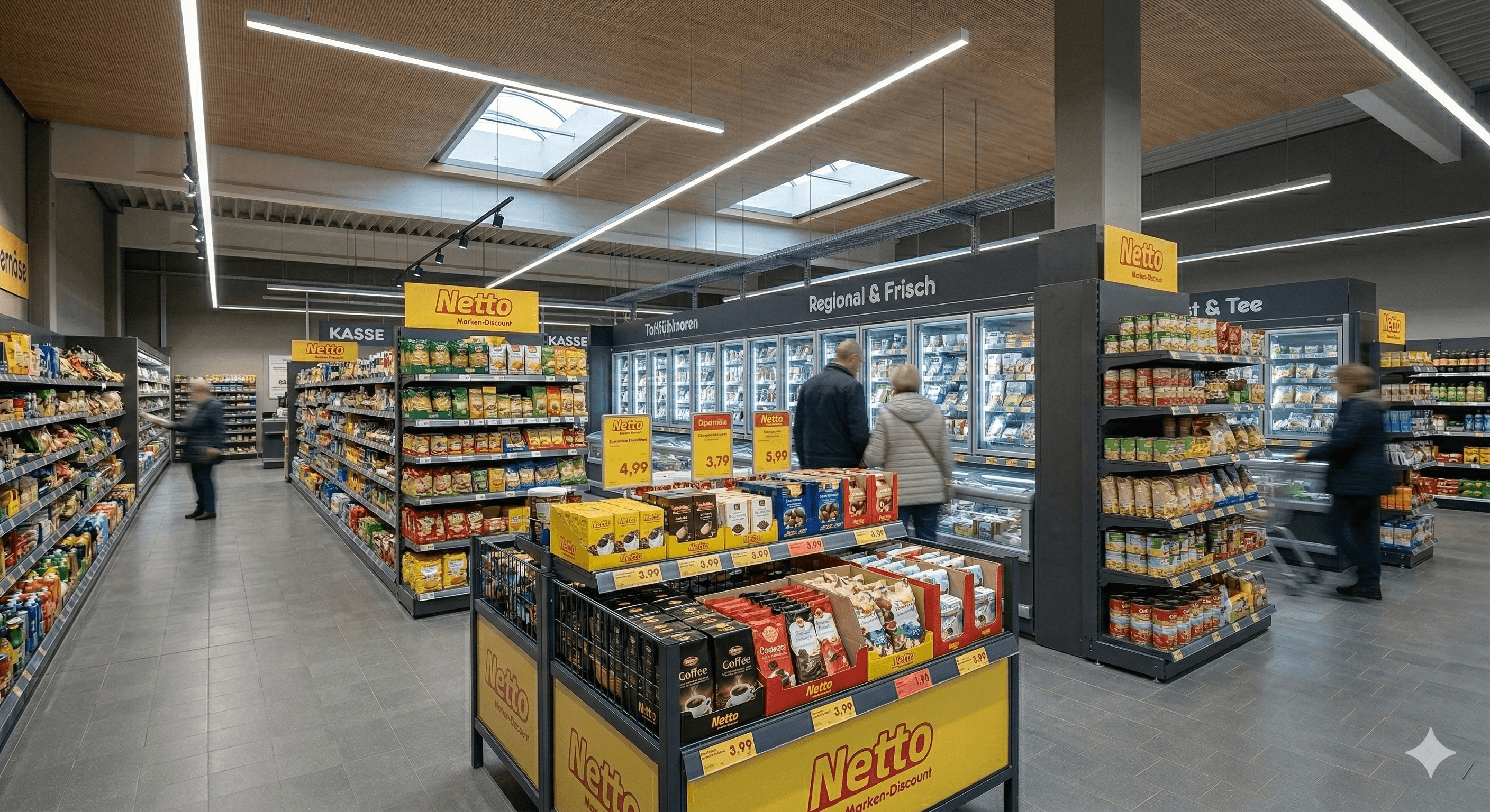 Netto Marken-Discount als Landingpage-Hero mit Logistik- und Hallenstruktur