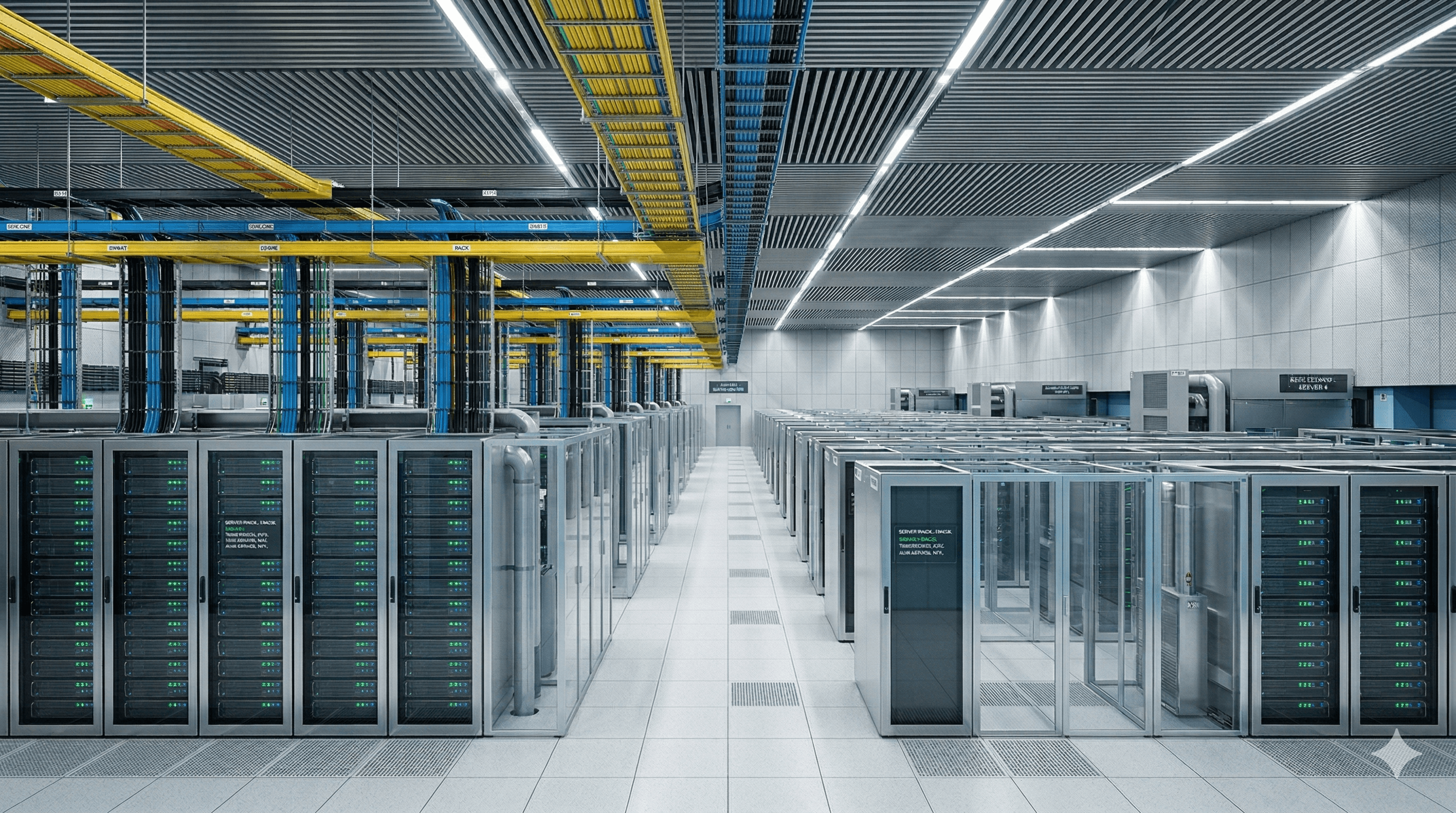 Hero-Bild für Datentechnik mit Netzwerkinfrastruktur und Serverumfeld von KMN